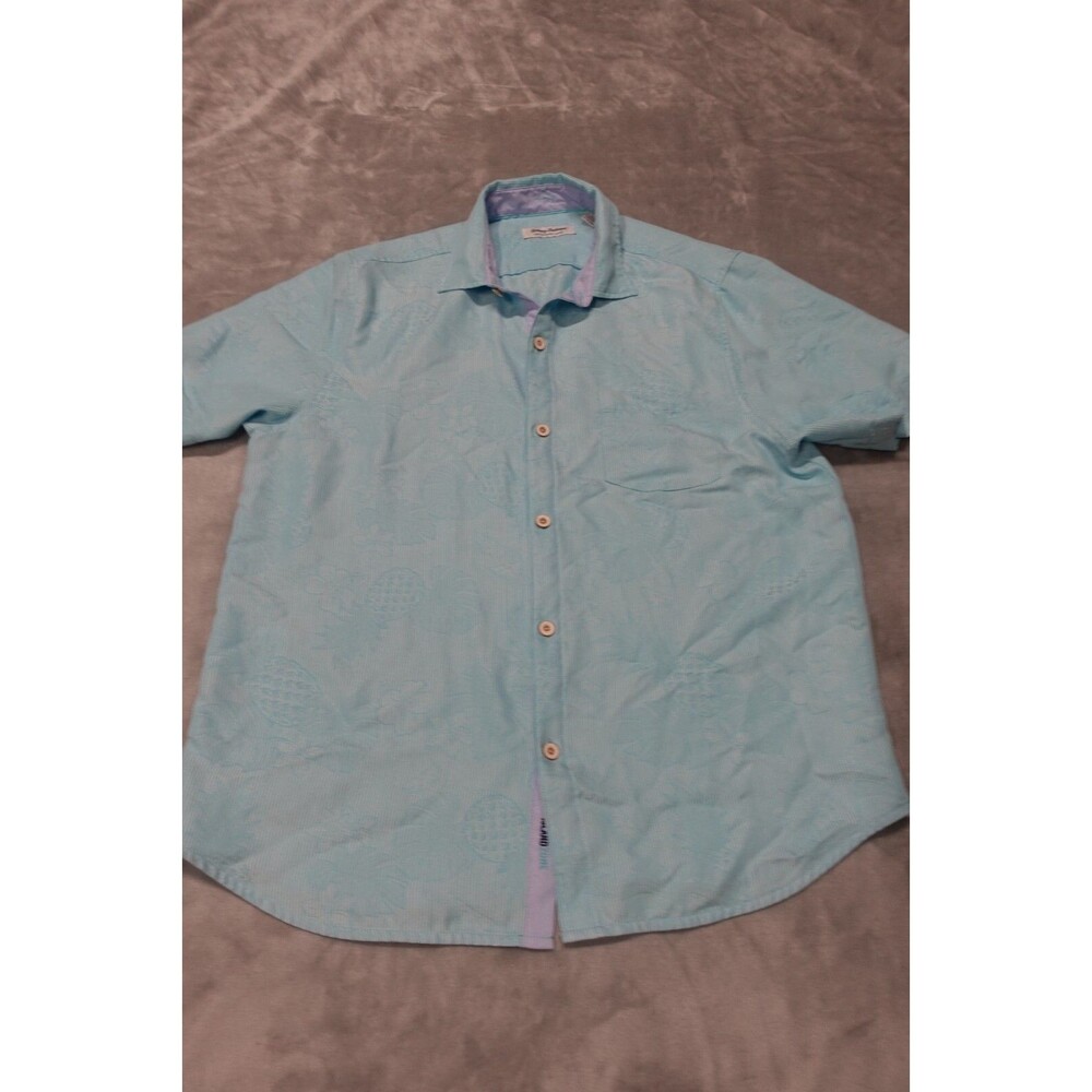 Tommy Bahama Mens L Purple Blue Hawaiian The Coconut Points Island Zone Shirt